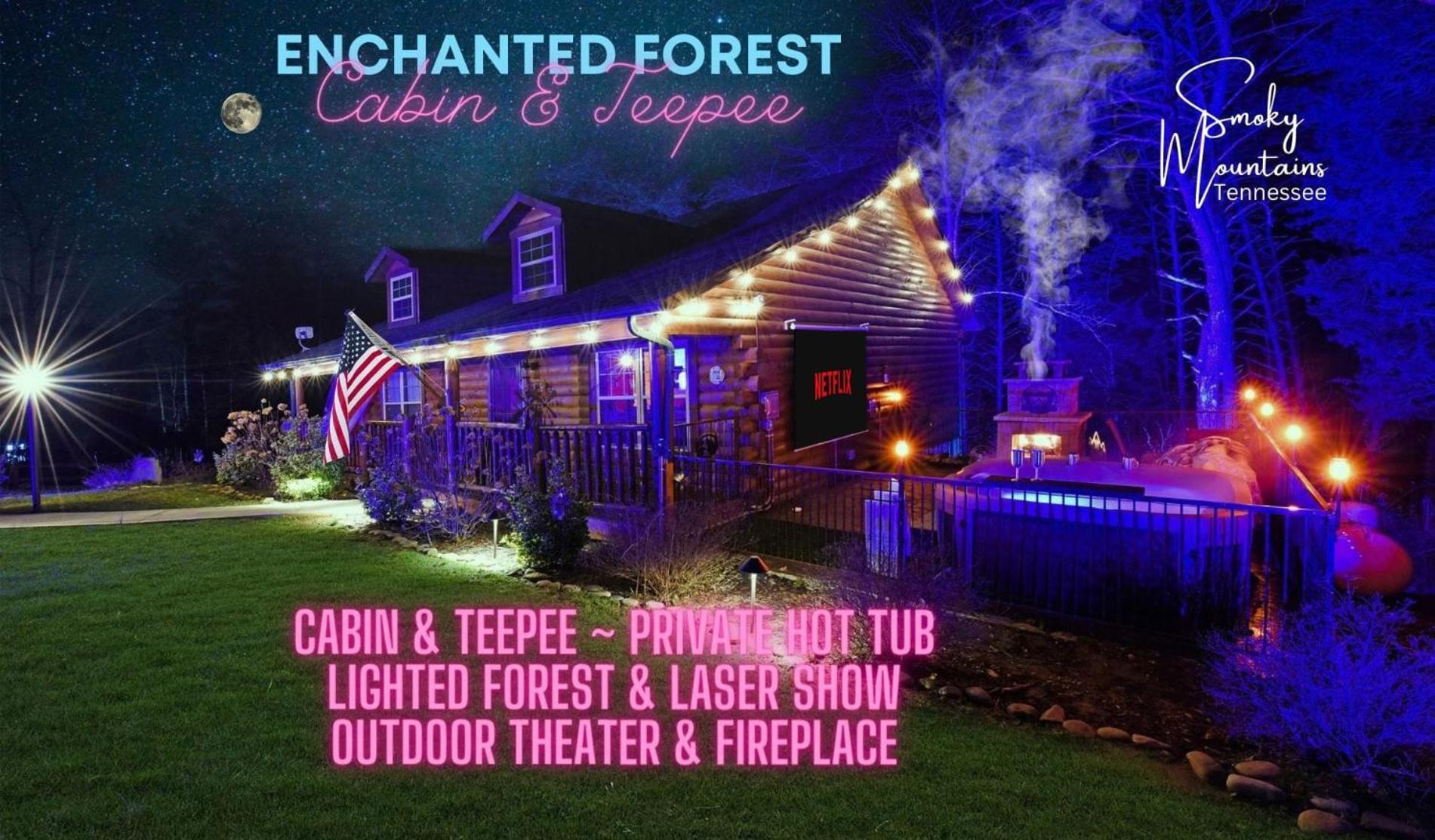 Enchanted Forest Cabin And Teepee! Lights & Laser Show! Private Hot Tub! Unique Stay! Sevierville Ngoại thất bức ảnh